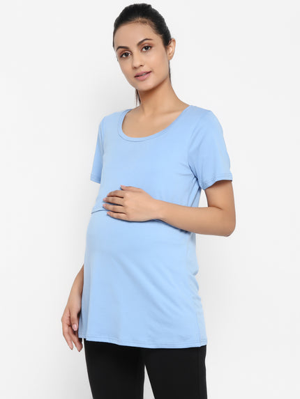 Maternity UnderBelly Leggings & Nursing T-Shirt Set- Light Blue