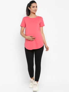Maternity over-belly leggings & t-shirt set- peach