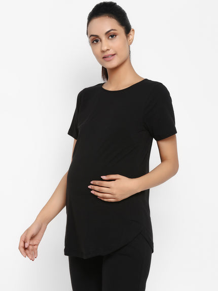 Maternity Over-Belly Leggings & T-Shirt Set- Black