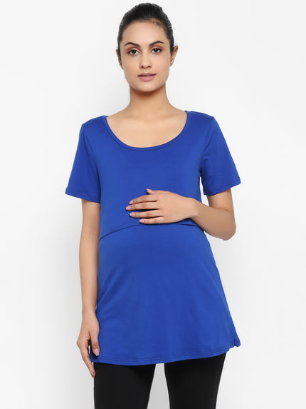 Maternity UnderBelly Leggings & Nursing T-Shirt Set- Blue