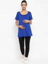 Half Sleeves Maternity Feeding T-Shirt with Over Belly Legging - Electric Blue