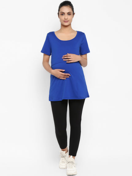 Maternity UnderBelly Leggings & Nursing T-Shirt Set- Blue