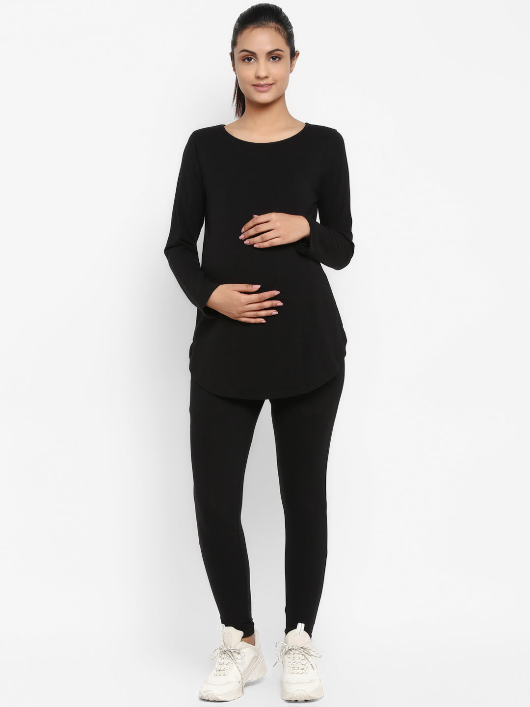 Maternity Long Sleeve T-Shirt with Leggings - Black