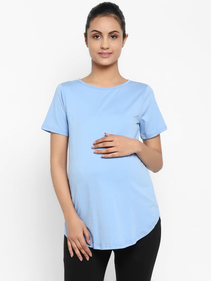 Maternity Under-Belly Leggings & T-Shirt Set- Light Blue