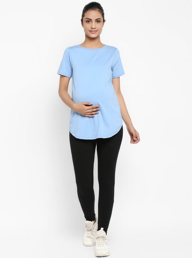 Maternity Under-Belly Leggings & T-Shirt Set- Light Blue