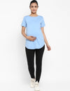 Maternity Over-Belly Leggings & T-Shirt Set- Light Blue