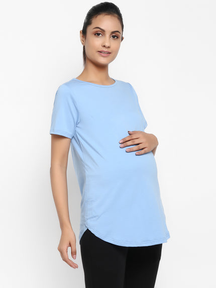 Maternity Under-Belly Leggings & T-Shirt Set- Light Blue