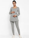Full Sleeves Maternity Feeding T-Shirt with Over Belly Legging - Grey