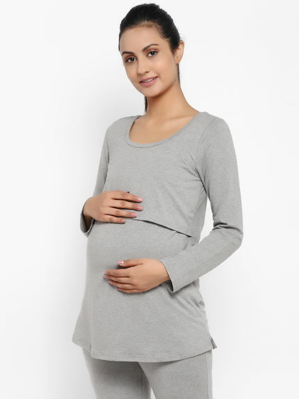 Maternity Under-Belly Leggings & Feeding T-Shirt- Grey