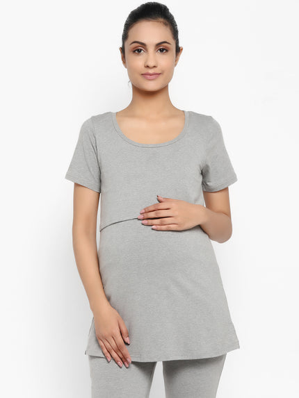 Maternity UnderBelly Leggings & Nursing T-Shirt Set- Grey