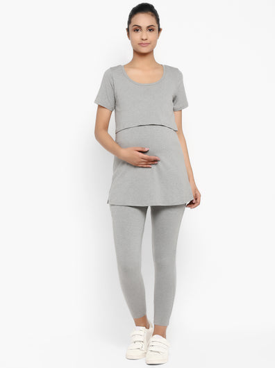 2pc. Maternity Overbelly Leggings + Feeding T-Shirt