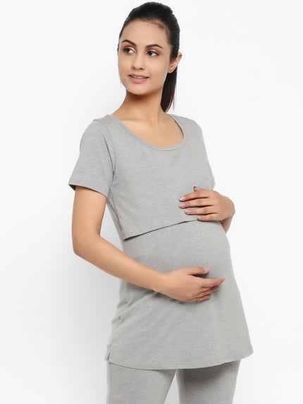 Maternity UnderBelly Leggings & Nursing T-Shirt Set- Grey
