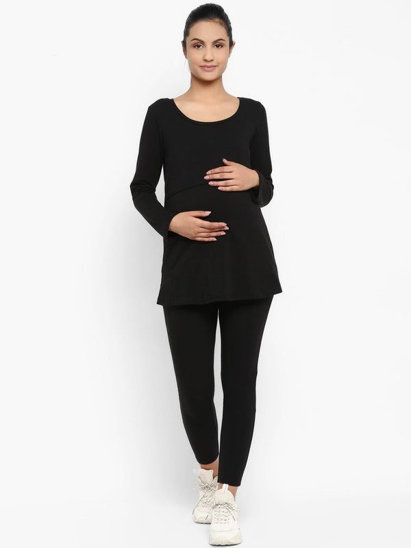 2pc. Maternity UnderBelly Leggings + Feeding T-Shirt - Grey