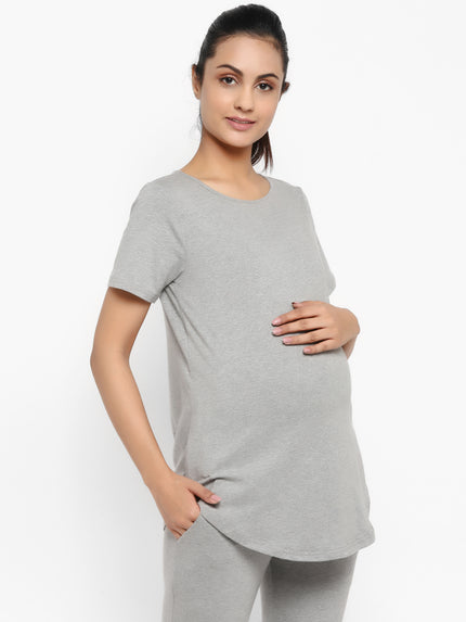 Maternity Under-Belly Leggings & T-Shirt Set- Grey