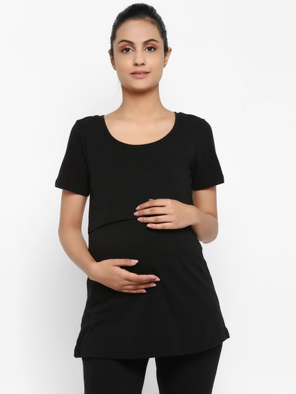 Maternity UnderBelly Leggings & Nursing T-Shirt Set- Black