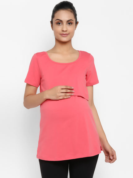 Maternity UnderBelly Leggings & Nursing T-Shirt Set- Peach
