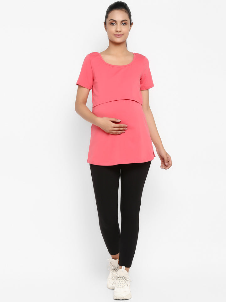Maternity UnderBelly Leggings & Nursing T-Shirt Set- Peach