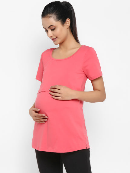 Maternity UnderBelly Leggings & Nursing T-Shirt Set- Peach