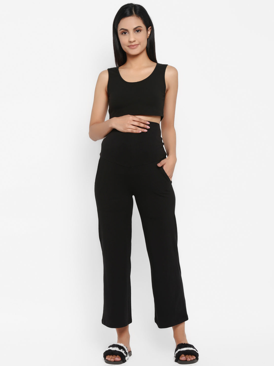 Maternity Wide Leg Bell Bottom Pant - Black