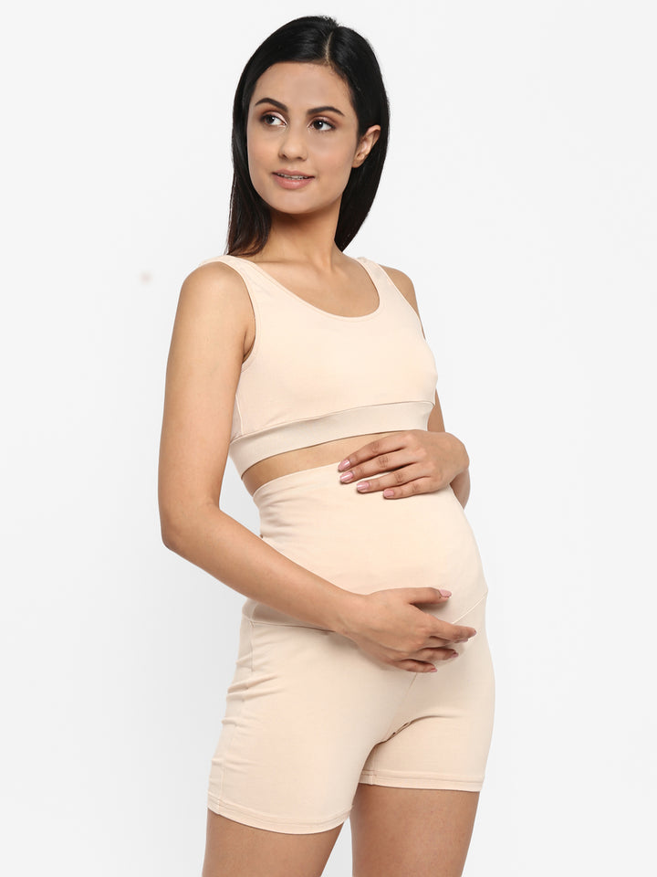 2pc. Set- Maternity Bra + Over Belly Shorts - Skin