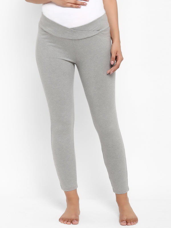 2pc. Maternity UnderBelly Leggings + Feeding T-Shirt - Grey