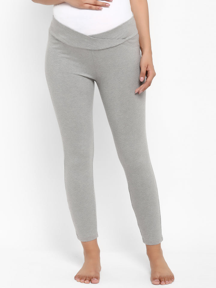 2pc. Maternity UnderBelly Leggings + Feeding T-Shirt - Grey
