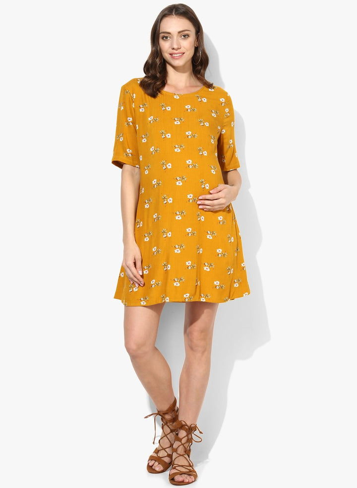 Maternity Dress A-line Mustard Floral Print