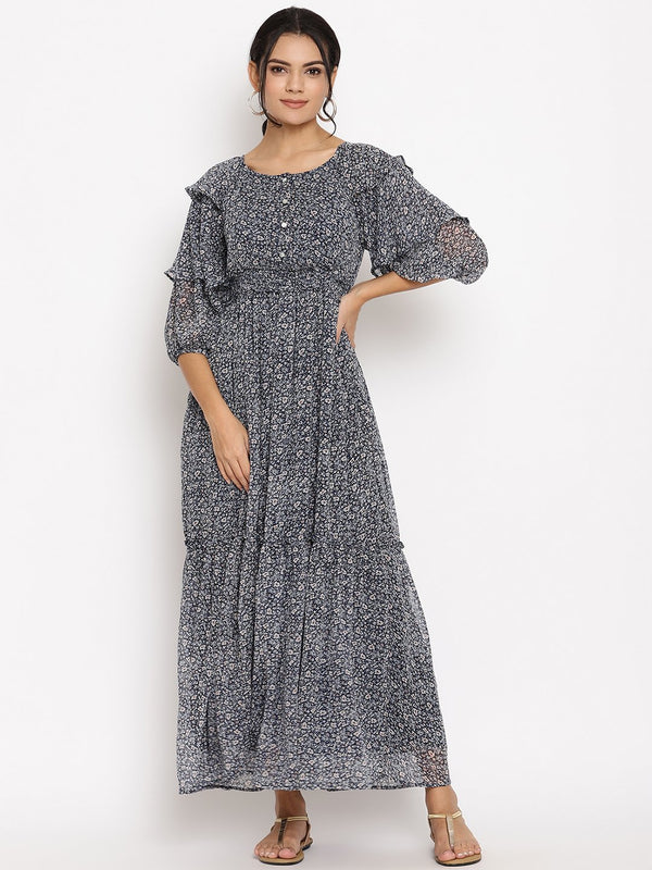 Nursing Smocked-Waist Maxi Dress