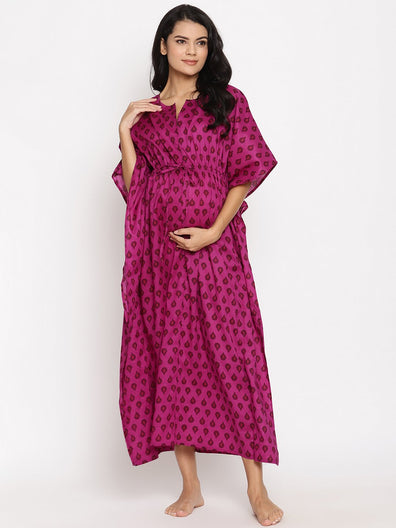 Elegance and Comfort: Full-Sleeve Round Neck Maternity Gown | Pomees  PW-300B | Buy Online From Popees