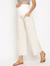Maternity Cotton Linen Palazzo Pants-Beige