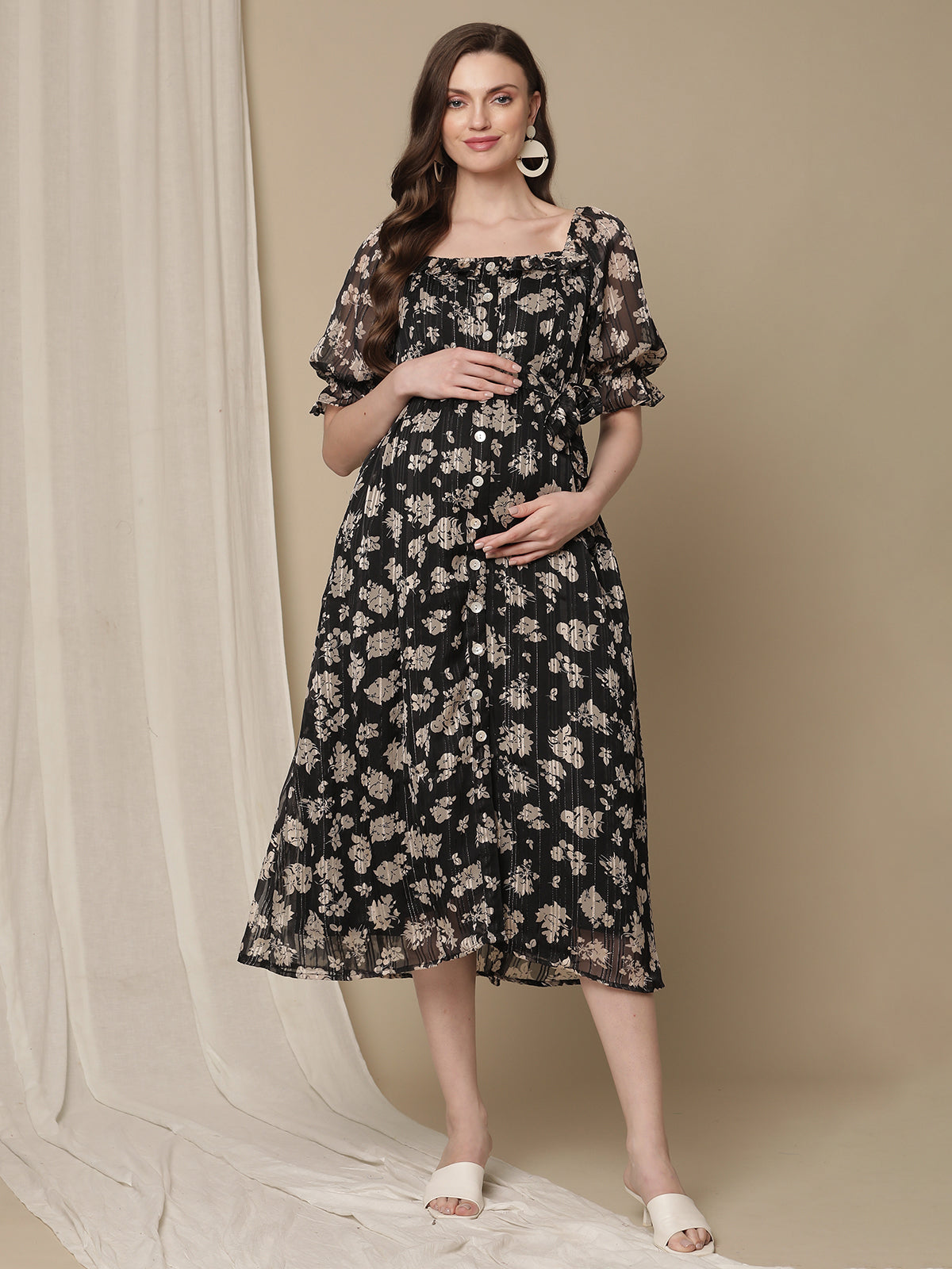 Buy Black Flower Print Maternity Dress