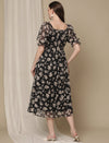 Black Flower Print Maternity Dress