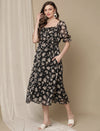 Black Flower Print Maternity Dress