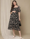 Black Flower Print Maternity Dress
