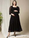 Maternity Smocked Long Maxi Dress - Black