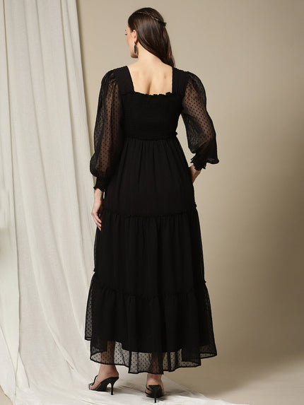 Maternity Smocked Long Maxi Dress Black1
