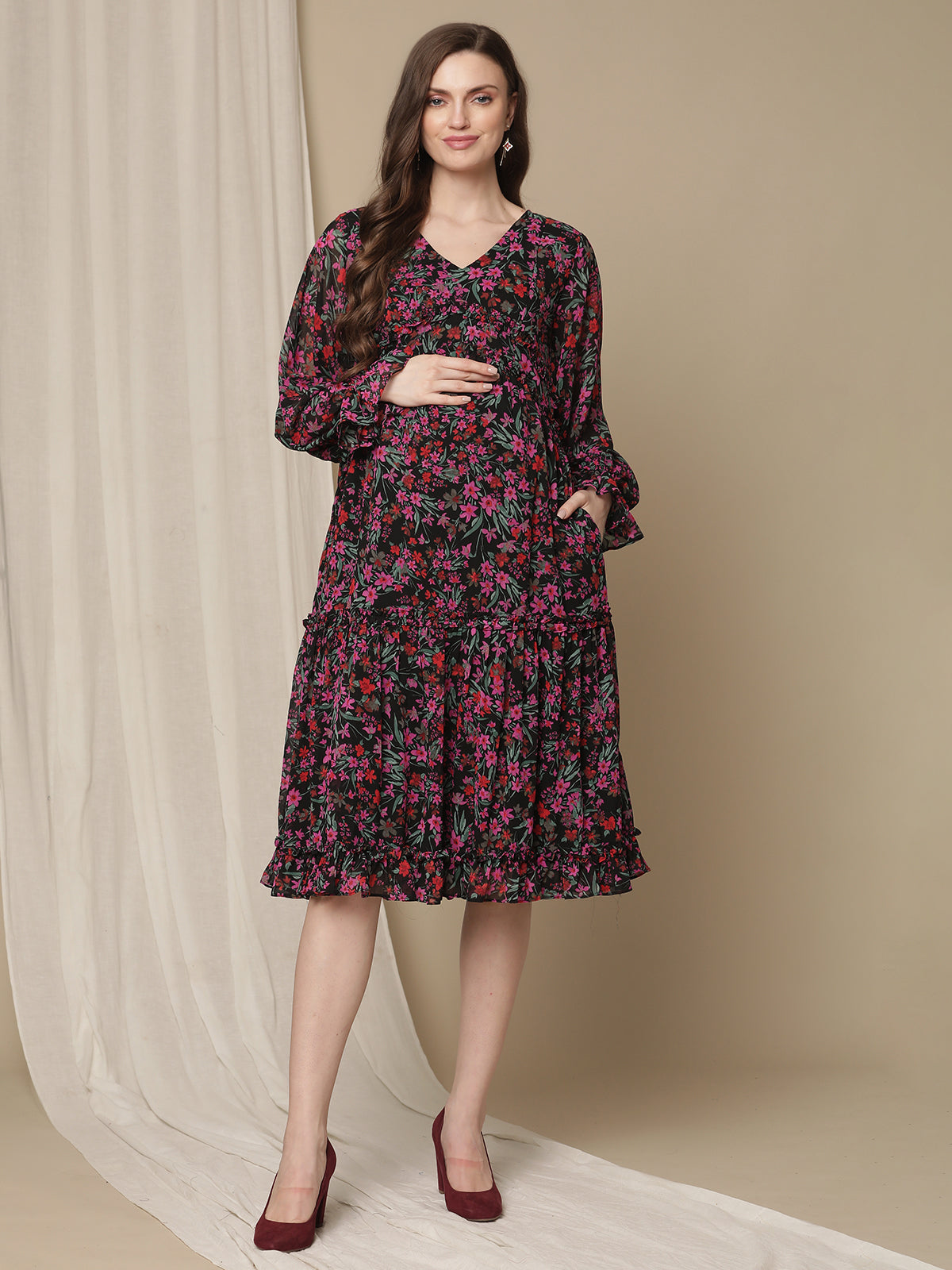 Maroon Floral One Piece Dress - Handicraft Palace