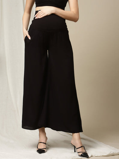 Maternity Flared Palazzo Pants- Black