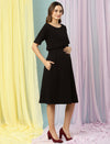 Stretchy Maternity Rib-knit Dress- Black