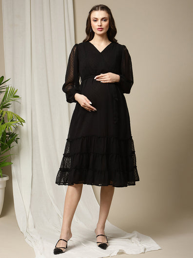 Maternity Tiered Casual Dress - Black