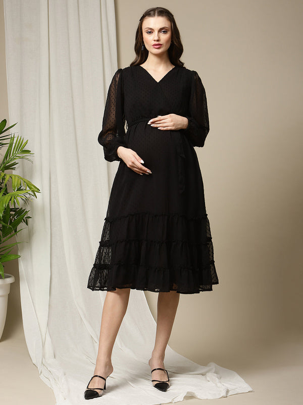 Black Tiered Maternity Dress