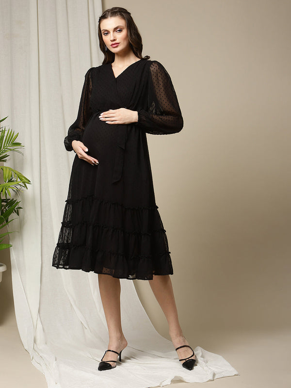 Black Tiered Maternity Dress