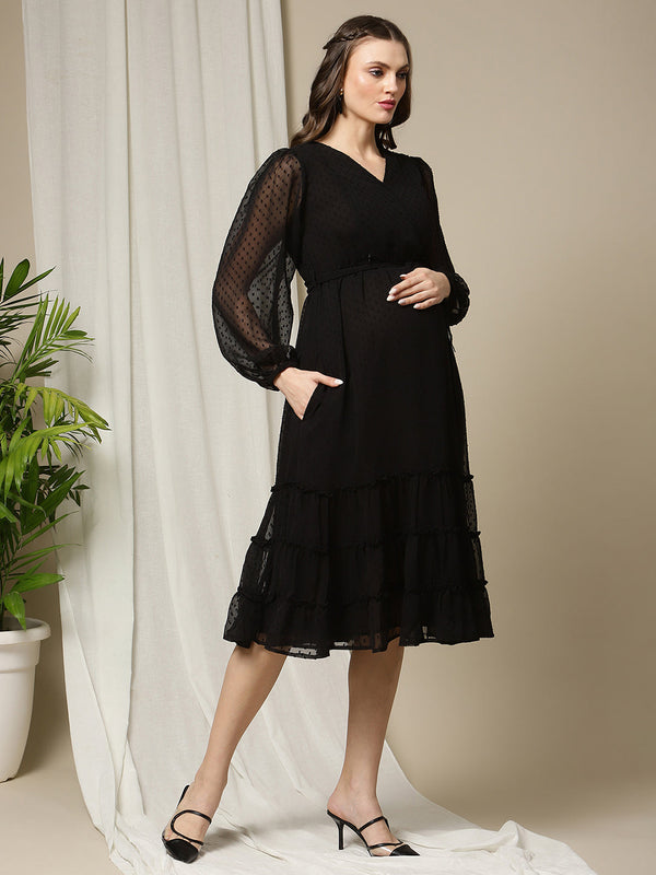 Black Tiered Maternity Dress