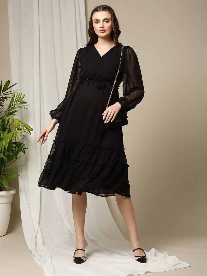 Black Tiered Maternity Dress