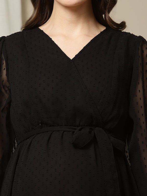Black Tiered Maternity Dress