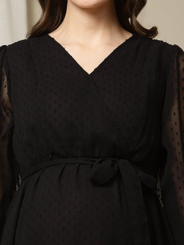 Black Tiered Maternity Dress