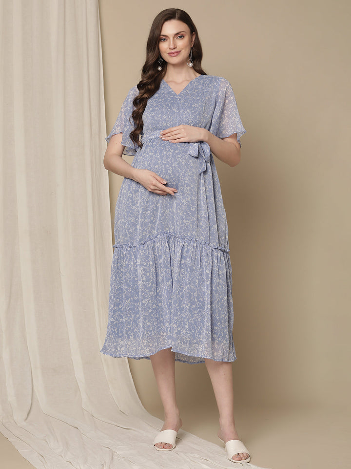 Blue Floral Maternity Dress