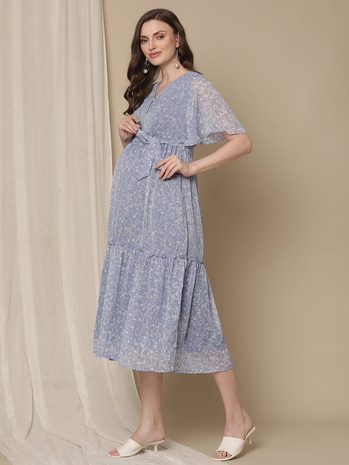 Blue Floral Maternity Dress