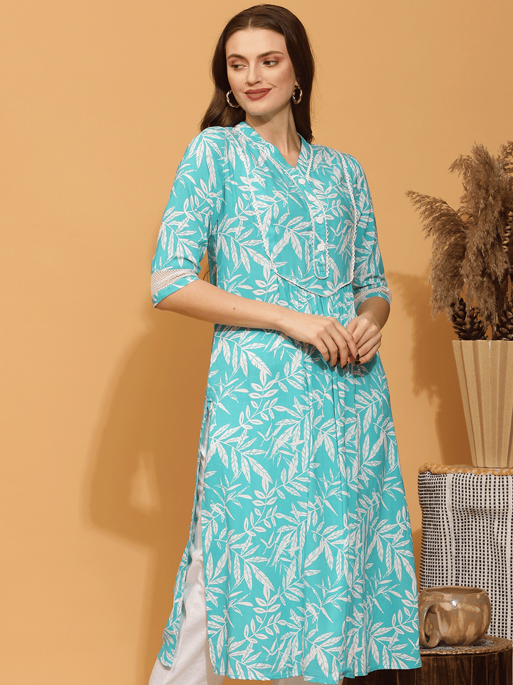 Feeding Lace Inserted Blue Kurti