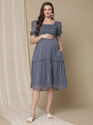 Blue Polka Dot Maternity Dress